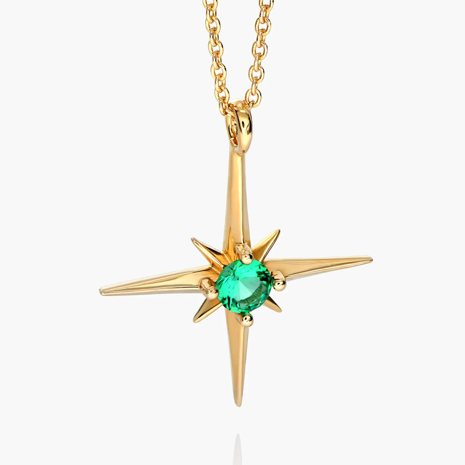 Engraved Northern Star Necklace with 0.3ct Green Emerald Gemstone - Gold Vermeil | Oak & Luna (US)