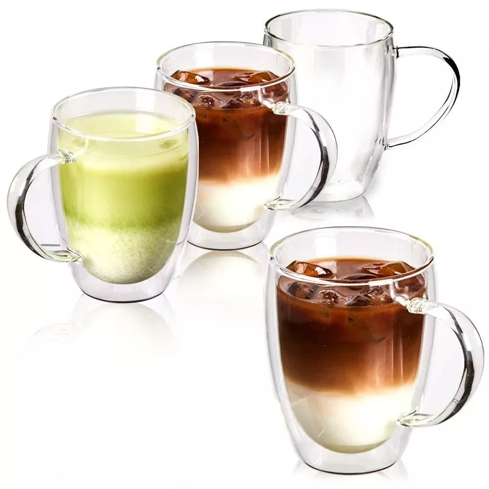 6 Pack Multipurpose Gourmet Coffee Tea Mugs 480 ML-Thick Clear Glass With  Handle For Perfect Espresso Cappuccino or Latte 