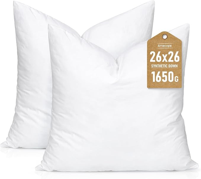 Artscope Synthetic Down Pillow Insert, 26x26 Throw Pillow Inserts Set of 2 | Down Alternative Ult... | Amazon (US)