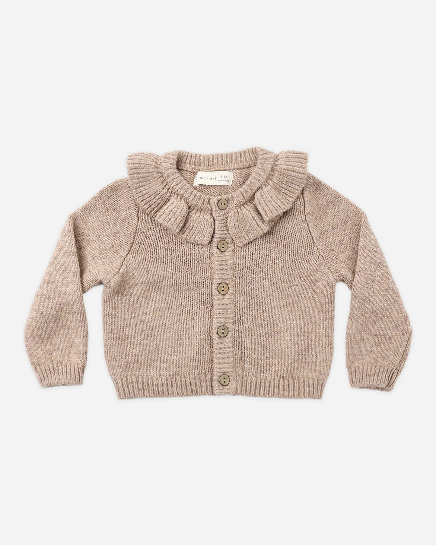 Ruffle Collar Cardigan Heathered Almond | Rylee + Cru