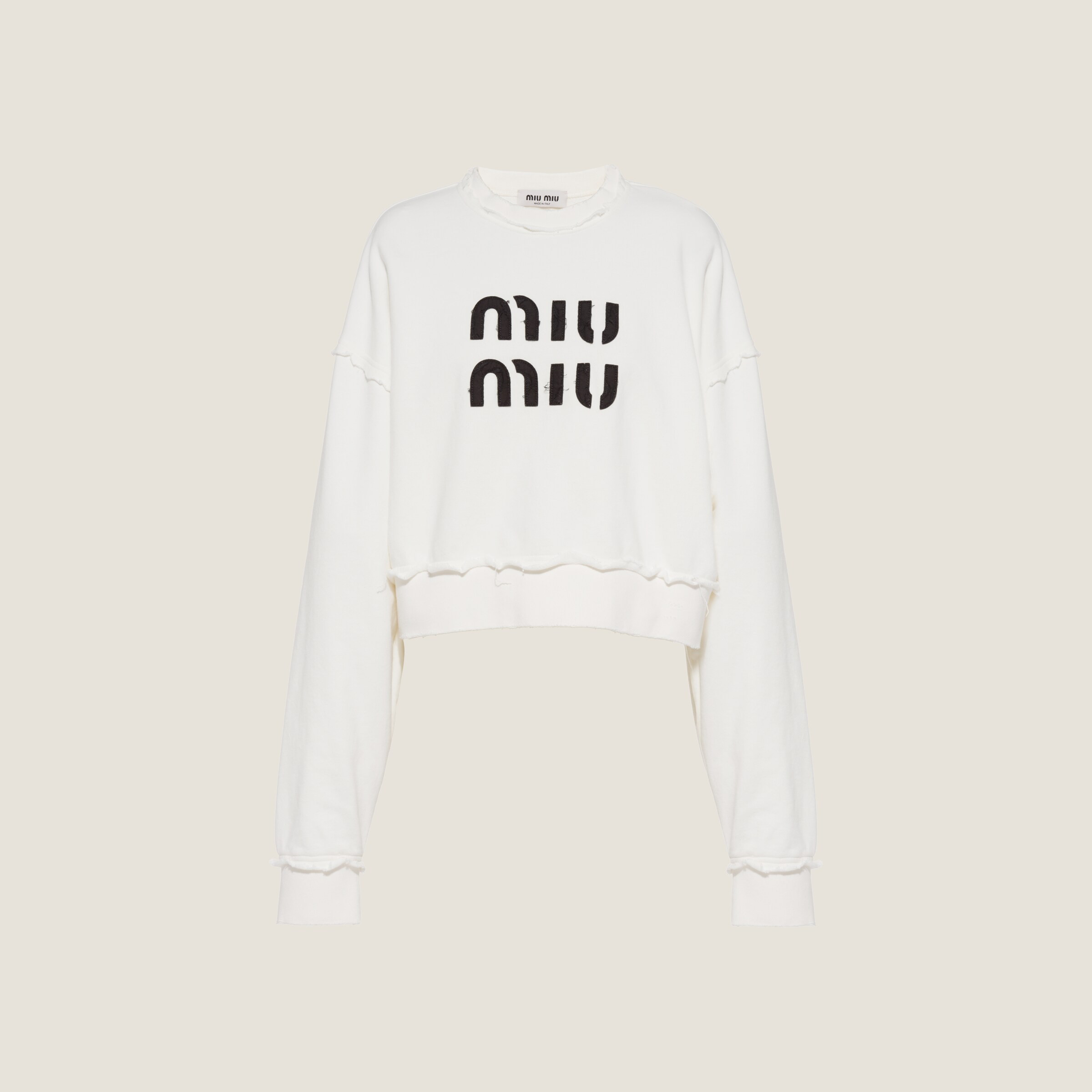 White Embroidered Cotton Sweatshirt | Miu Miu | Miu Miu US