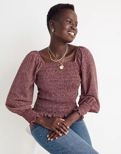 Lucie Bubble-Sleeve Smocked Top in Cottage Garden | Madewell