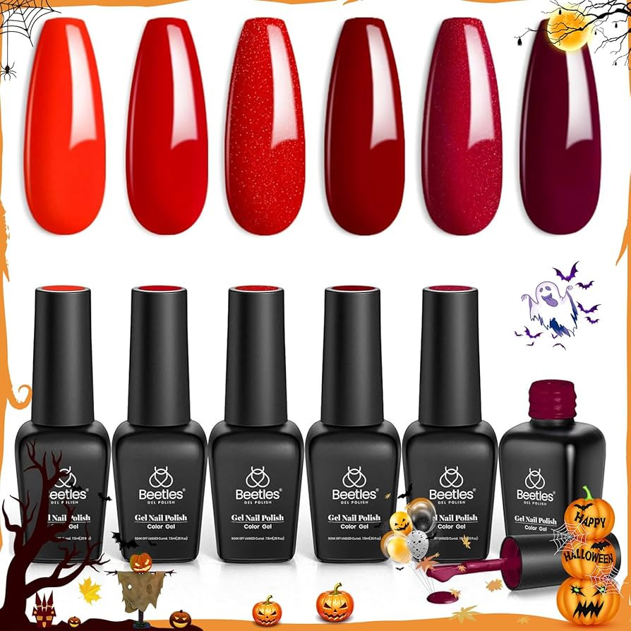 Beetles Red Gel Nail Polish Set - 6 Colors Bloody Mary Collection Popular Shimmer Red Burgundy Ge... | Amazon (US)