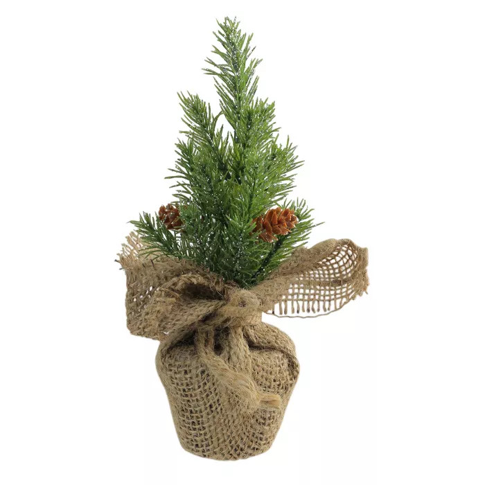 Northlight 8.5" Glittered Pine Mini Burlap Base Artificial Christmas Tree | Target