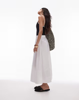Topshop poplin seam detail full midi skirt in white | ASOS (Global)