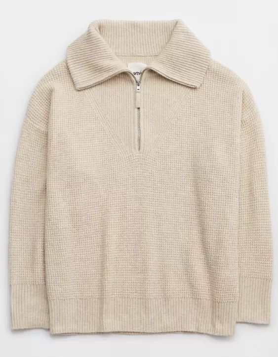 Aerie CozyUp Waffle Quarter Zip Sweater | American Eagle Outfitters (US & CA)