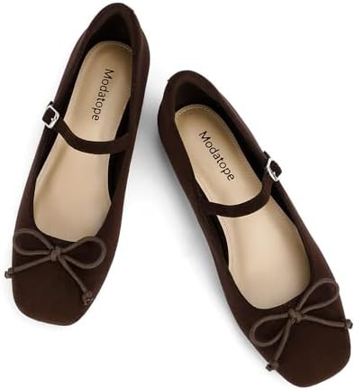 Modatope Mary Jane Shoes Women Ballet Flats for Women | Square Toe Slip on Bow Bowknot Ballerina ... | Amazon (US)