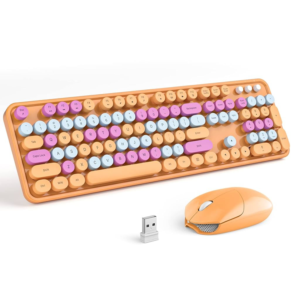 MOFII Wireless Keyboard and Mouse Combo, Orange Retro Keyboard with Round Keycaps, 2.4GHz Dropout... | Amazon (US)
