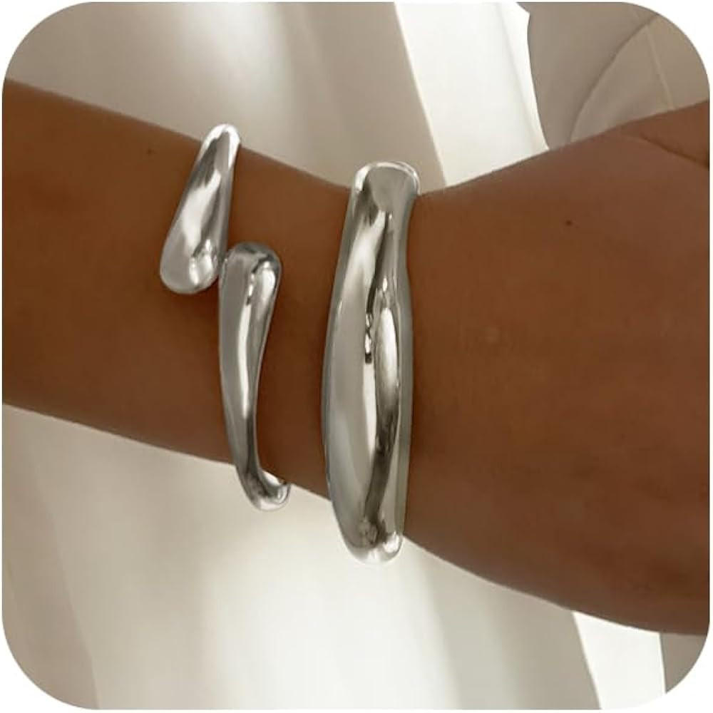 Chunky Gold Bangles Bracelets for Women Gold Cuff Bracelet Set Waterproof Non Tarnish Stack Brace... | Amazon (US)