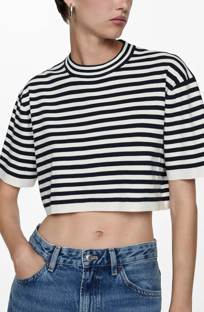 MANGO Stripe Short Sleeve Crop Sweater | Nordstrom | Nordstrom