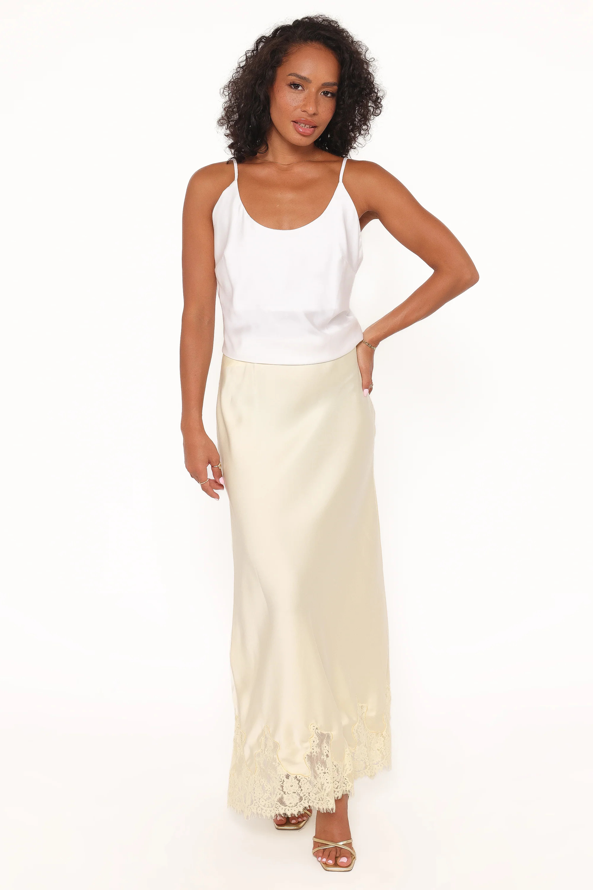 Alira Lace Trim Midi Skirt - Yellow | Petal & Pup (US)