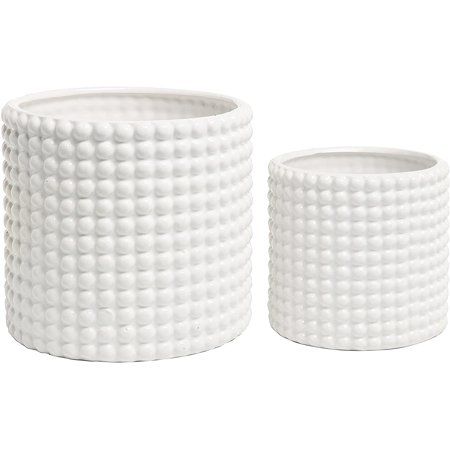 6 h Ceramic Round Planter Pot Set of 2 Vintage-Style White Ceramic Flower Pots Indoor Hobnail Textured Cylindrical Succulent Plant Containers | Walmart (US)