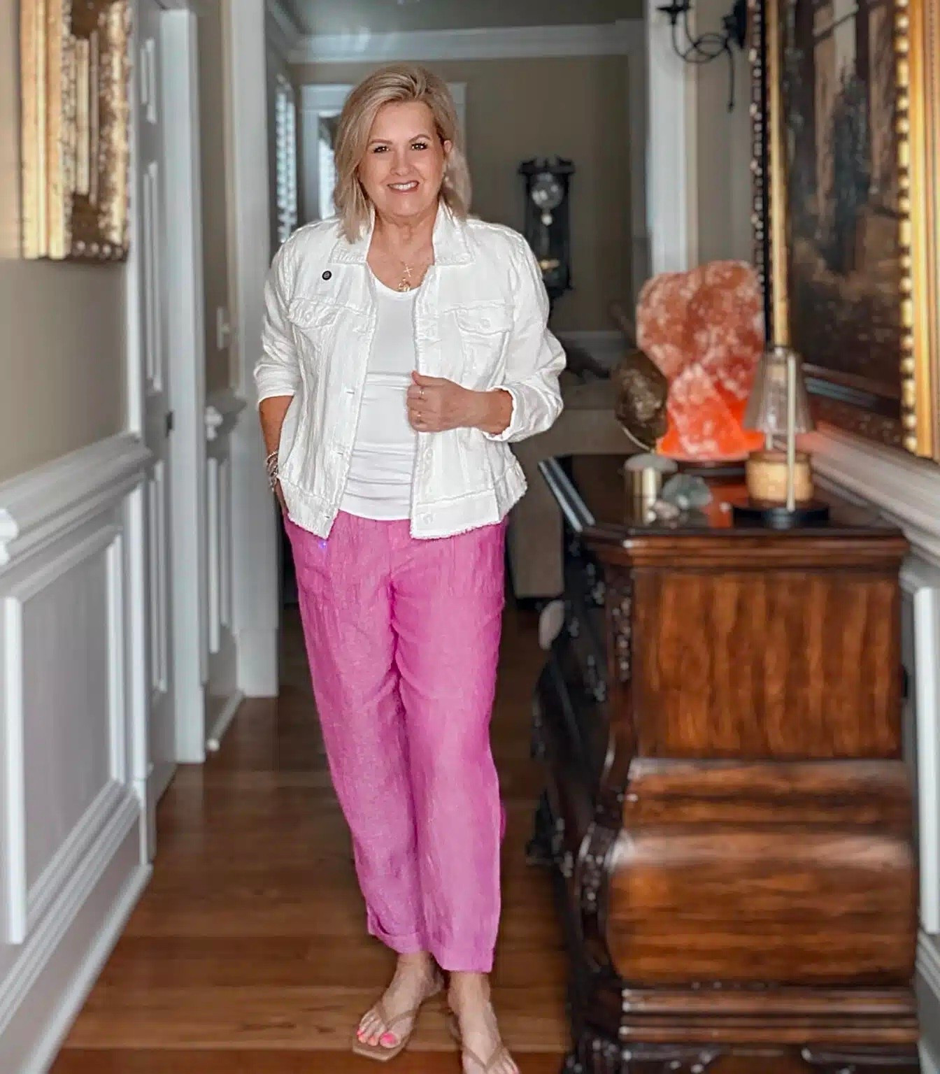 Casual Summer outfit idea! I love the color of these pants and paired them with a simple top. A printed top would be great for a fun look. Jacket size large | pants size medium

#LTKOver40 #LTKootd #LTKMidsize
