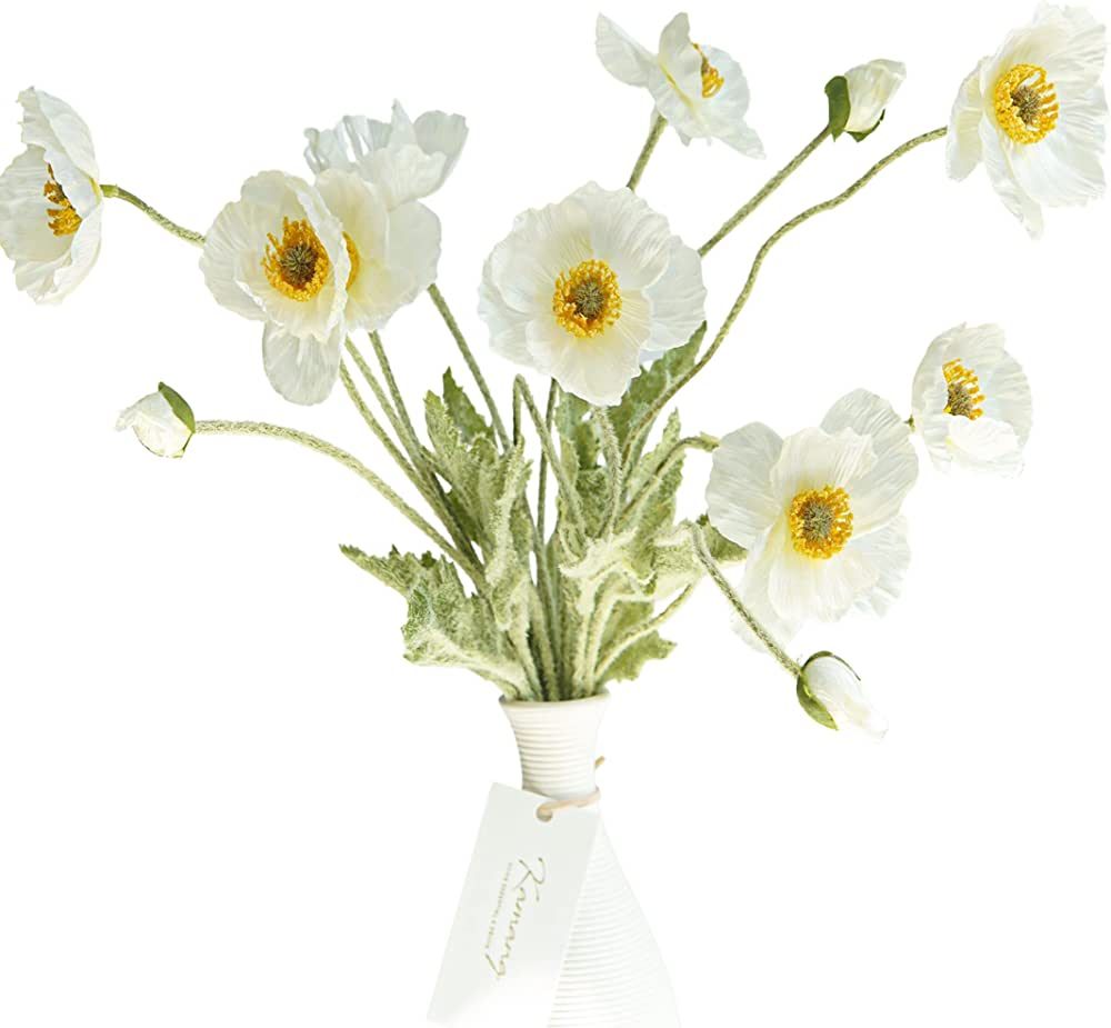 Kamang Artificial Poppy White Silk Flower (3 Stems) for Spring Home Decor and Wedding. Real Touch... | Amazon (US)