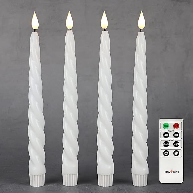 Rhytsing 9.6" White Flameless Twisted Taper Candles with Timer, Battery Operated Spiral Candlesti... | Amazon (US)