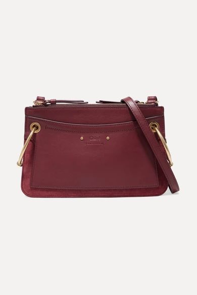 Chloé - Roy Small Leather And Suede Shoulder Bag - Burgundy | NET-A-PORTER (US)