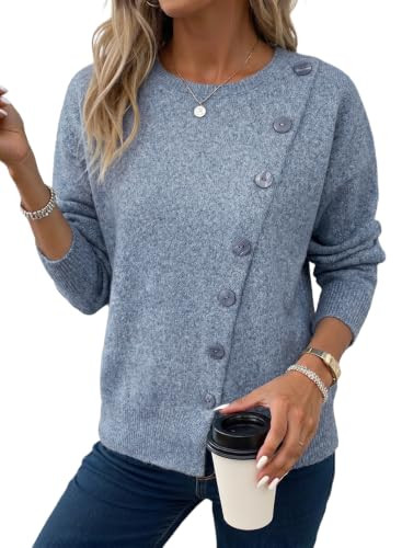 Dokotoo Sweaters for Women Trendy Crewneck Long Sleeve Solid Sweater Tops | Amazon (US)