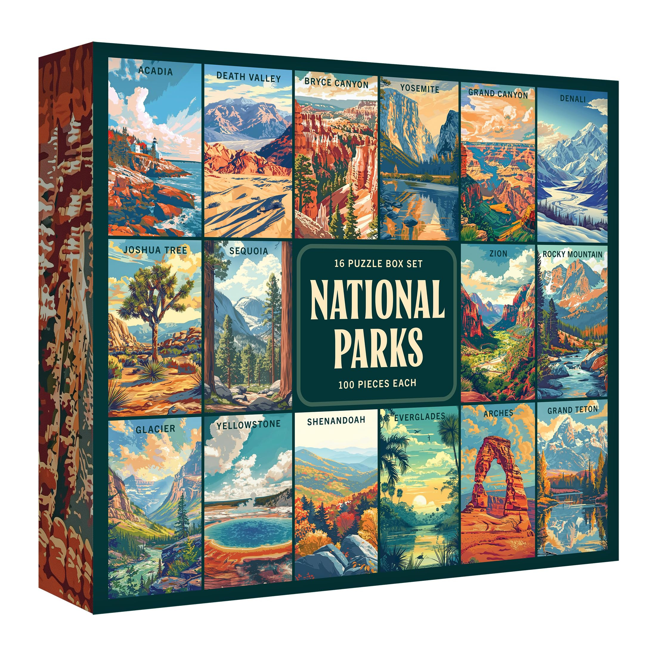 RoseArt - National Parks Jigsaw Puzzle Box Set - 16 Mini Puzzles, 100 Pieces Each - Colorful Puzzle Gift Set for Adults | Amazon (US)