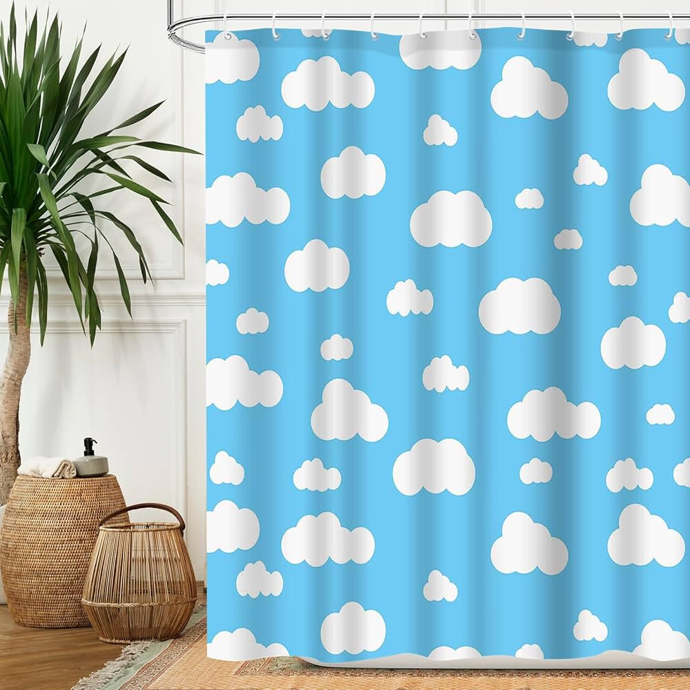 Aperturee 72x72 inch Blue Sky White Cloud Shower Curtain Sets for Bathroom, Cartoon Story Natural... | Amazon (US)