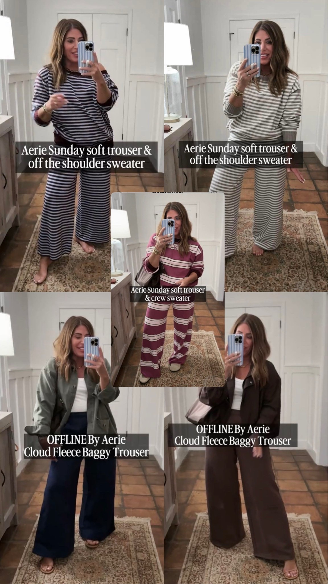 @Aerie up to 30% off all of these outfits ❤️

Sizing: 
Sunday soft trousers & off the shoulder sweater - I’m wearing a medium in both sets 

I am wearing a medium and the utility jacket, a medium in the tank and a small long in the baggy wide leg trousers.

I am wearing a small long in the cloud fleece wide leg sweatpants and a medium long/ medium in the sunday sweater soft pants.

I’m wearing a large in this brown balloon jacket. a medium in the white tank, small long in the baggy wide leg trousers

#LTKSaleAlert #LTKOver40 #LTKMidsize