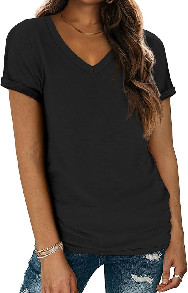 ATHMILE T Shirts Short Sleeve V Neck Tees for Women Fashion Tops Trendy Lightweight Soft Casual S... | Amazon (US)