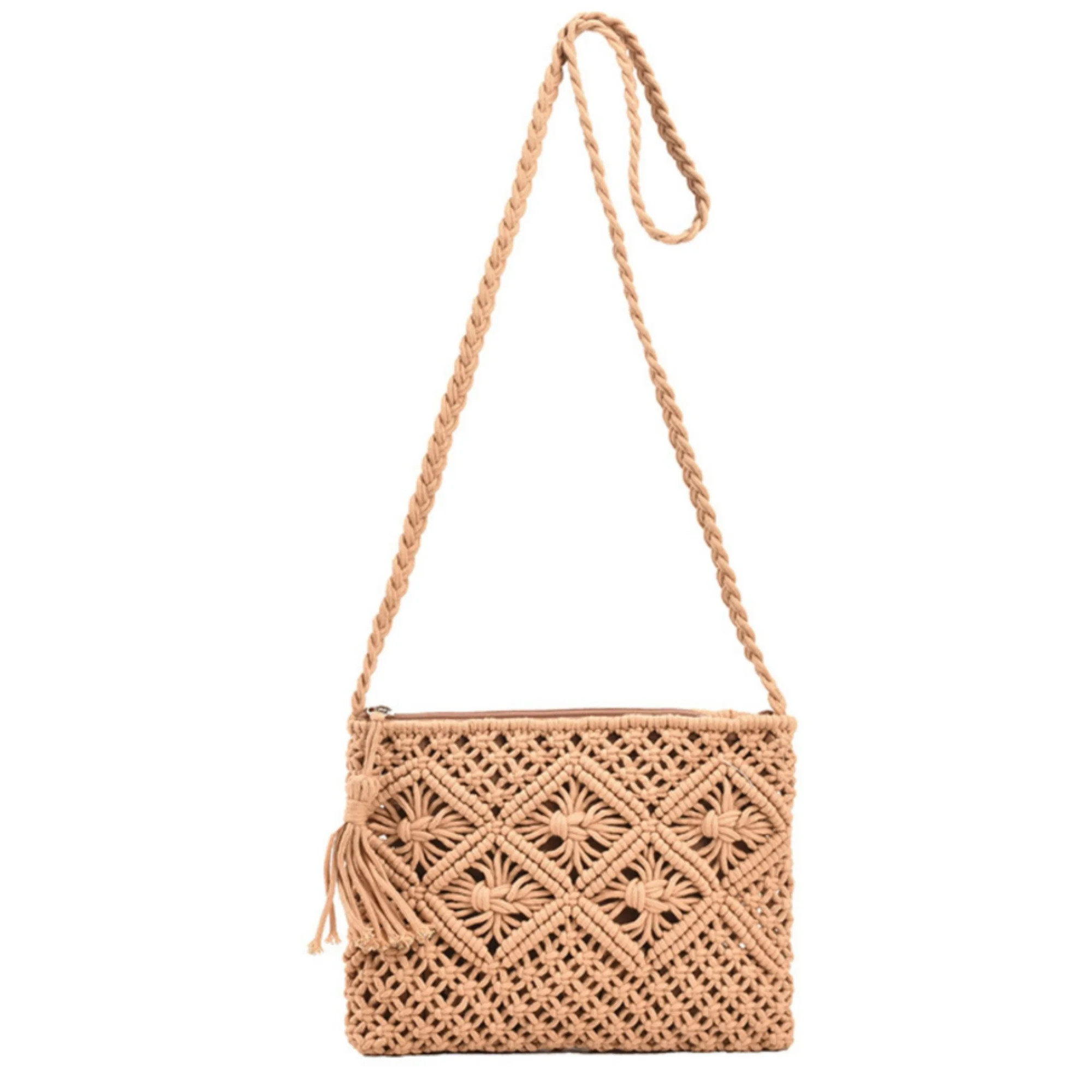Women Crochet Shoulder Bag, Knitting Handmade Weaving Handbag, Simple Hollow Beach Bag,Khaki | Walmart (US)