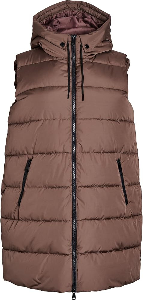 Zizzi Damen Lange Weste mit Kapuze & 2-Wege-Rei\u00dfverschluss Braun | Amazon (DE)
