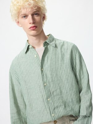 MEN'S 100% EUROPEAN PREMIUM LINEN STRIPED LONG SLEEVE SHIRT | UNIQLO AU | Uniqlo Australia