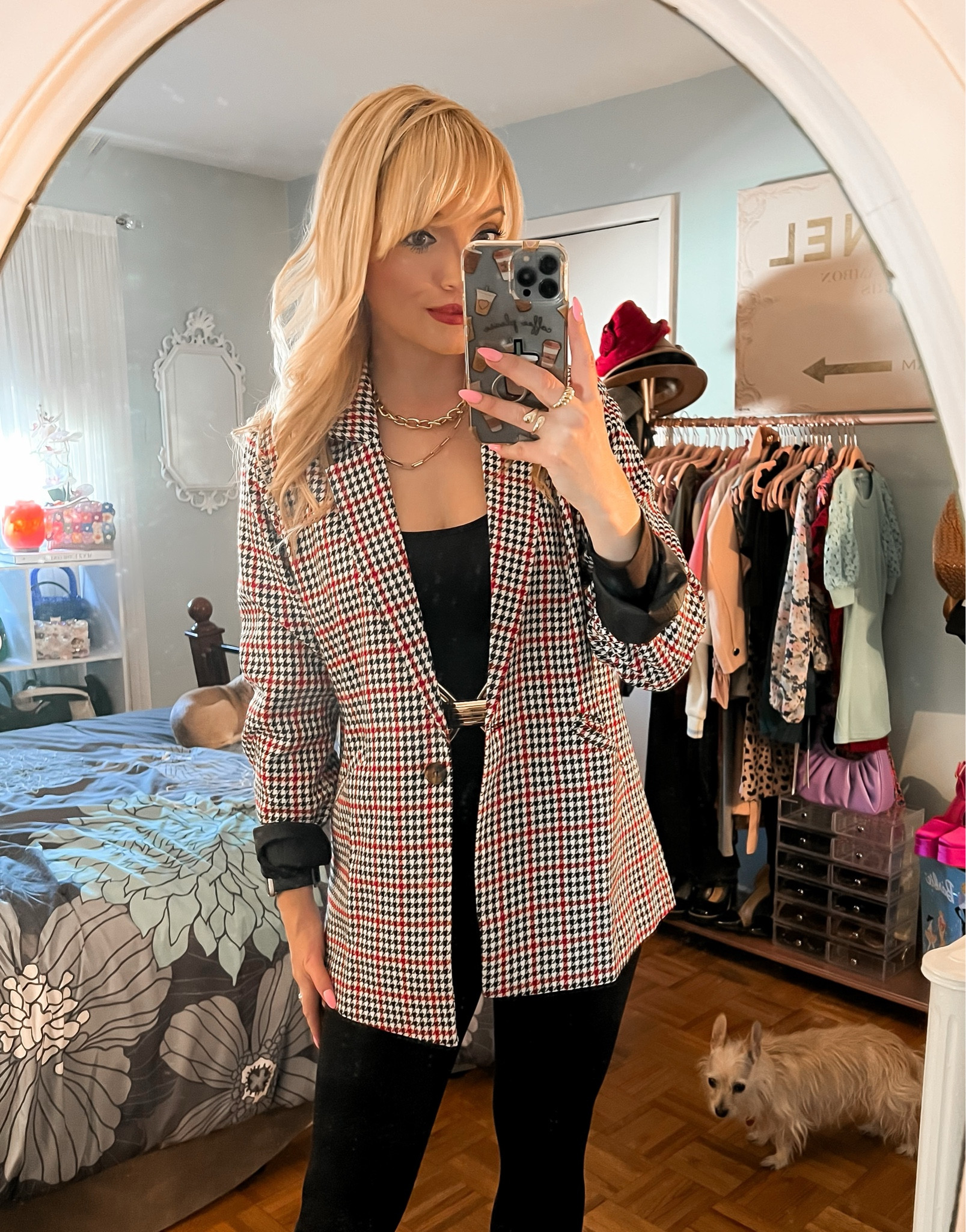 Red and black houndstooth boyfriend blazer - black onesie - black jumpsuit - gold buckle belt - wide waist belt - wear to work - work outfit - work Fashion - business casual - offuce style - teacher outfit - teacher style - Amazon Fashion 

#LTKworkwear #LTKunder50 #LTKunder100