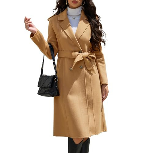 Wool Blend Wrap Coat Women's Superior 70% Wool Coat, Classy Long Wool Coat with Belt | Amazon (US)
