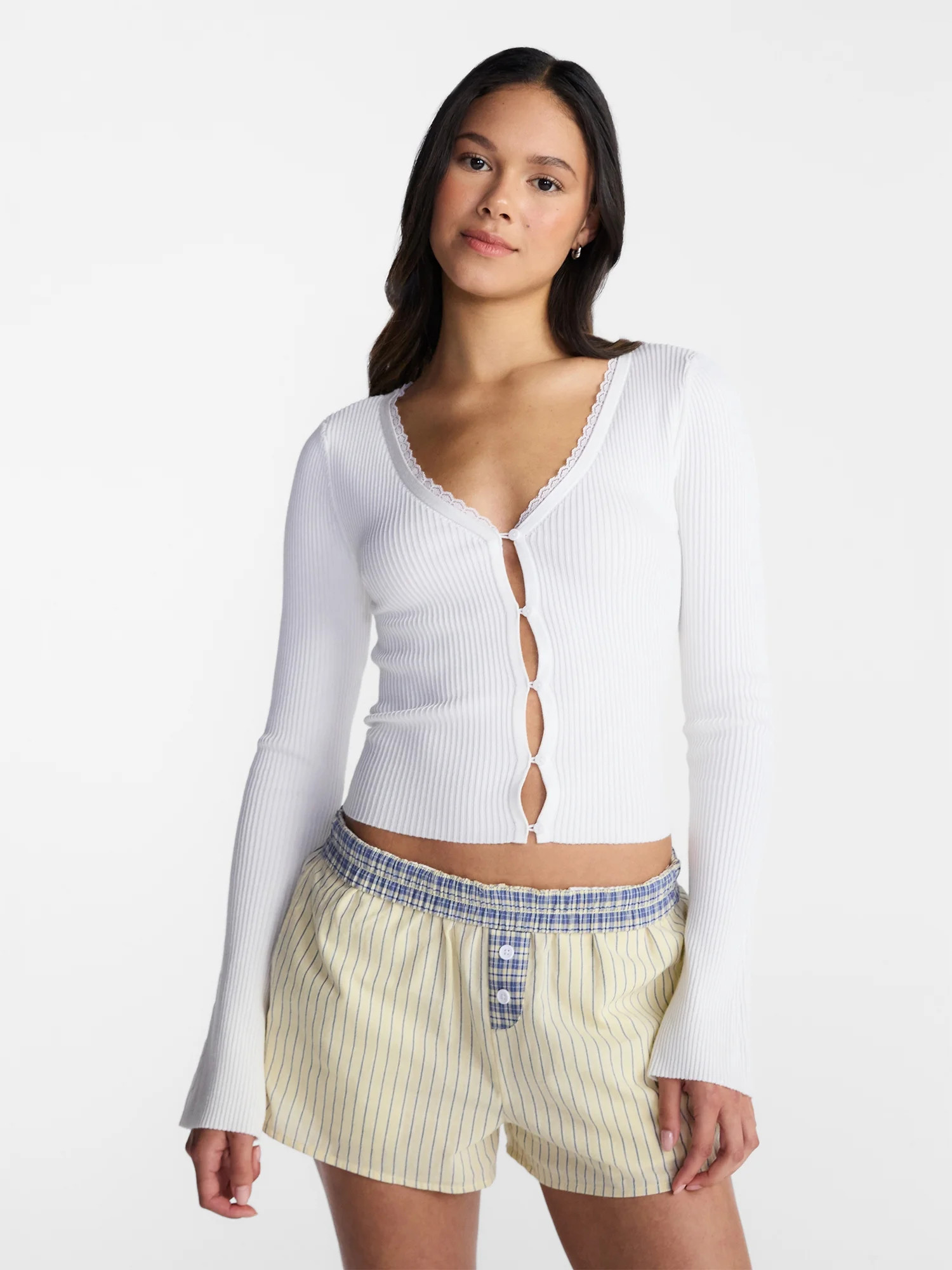 No Boundaries Lace Trim Cardigan, Women's XXS-XXL | Walmart (US)