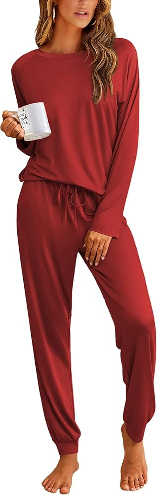 Ekouaer Pajamas Womens Long Sleeve Pj Set 2 Piece Loungewear Soft Comfy Sleepwear with Jogger Pan... | Amazon (US)