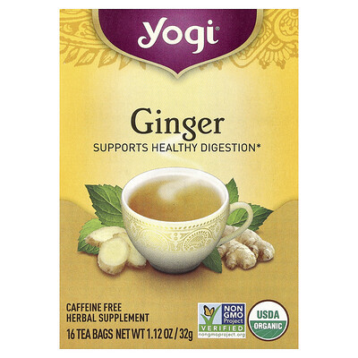 Yogi Tea, Ginger, Caffeine Free, 16 Tea Bags, 1.12 oz (32 g) | iHerb