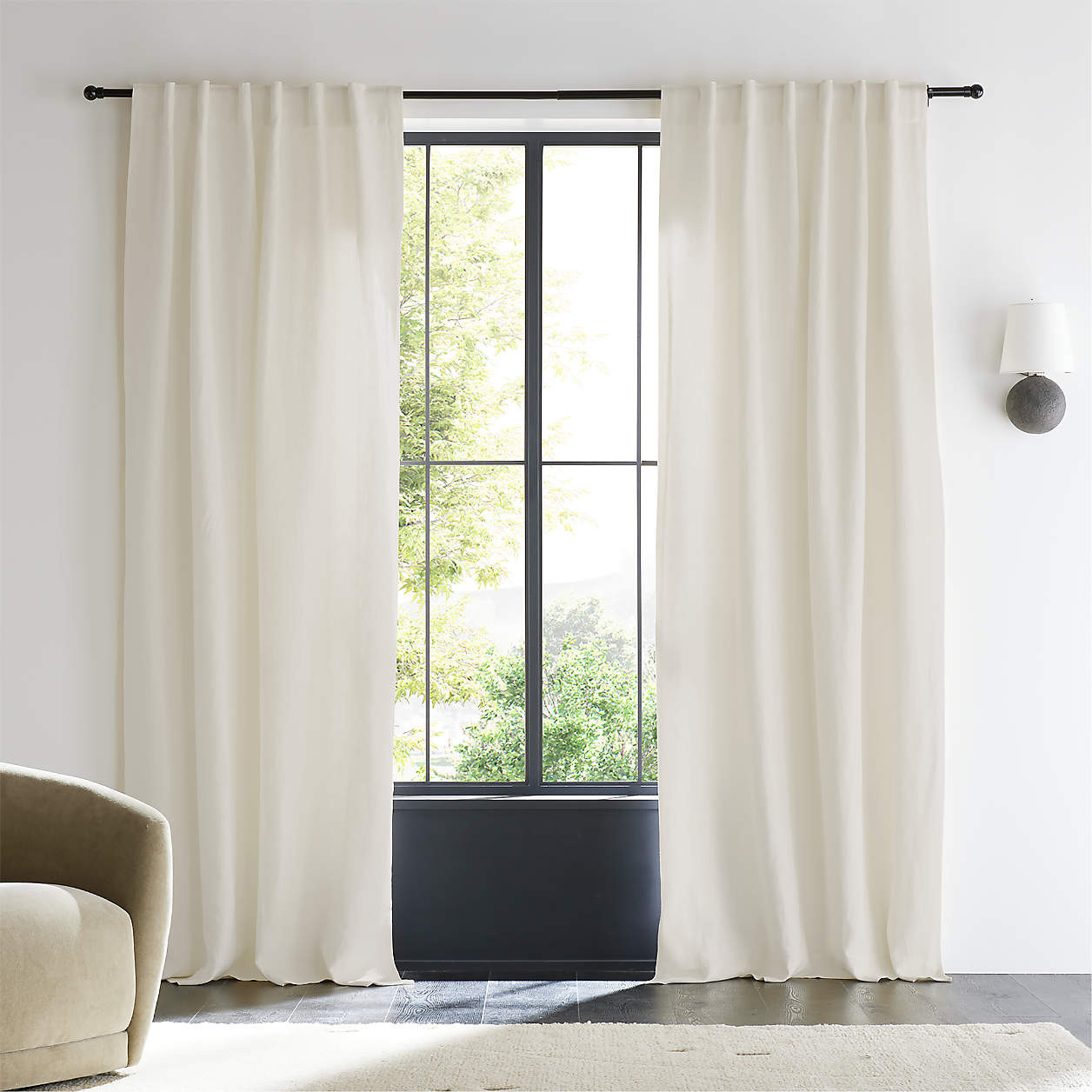 Ivory EUROPEAN FLAX -Certified Linen Window Curtain Panel 52"x84" | Crate & Barrel | Crate & Barrel