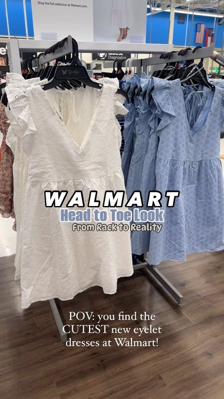 New Walmart eyelet dresses! Taking them from rack to reality today. Found these in store and I couldn’t believe my eyes 😍 $30, great quality, fully lined and adorable. I’m 5’2 and wearing the xs. Has the cutest back detail and you can still wear a normal bra with these. 

Walmart fashion. Walmart finds. LTK under 50. Eyelet. White dress. Mother’s Day dress. 