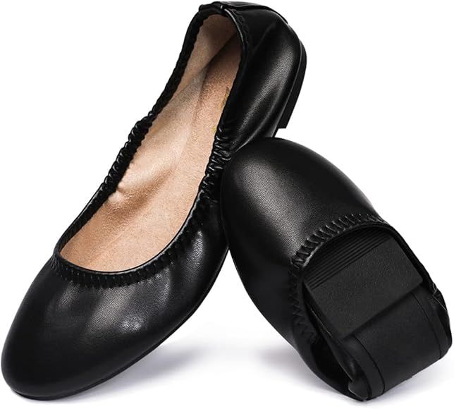 LM Women's Ballet Flats Round Toe Slip On Flats Shoes Casual Dress Shoes Foldable Portable Travel Ba | Amazon (US)