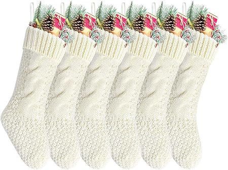 Kunyida Pack 6,14" Unique Ivory White Knit Christmas Stockings | Amazon (US)