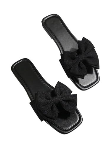 Verdusa Women's Bowknot Flat Sandals Summer Open Toe Slide Slip On Sandals Black 11 | Amazon (US)