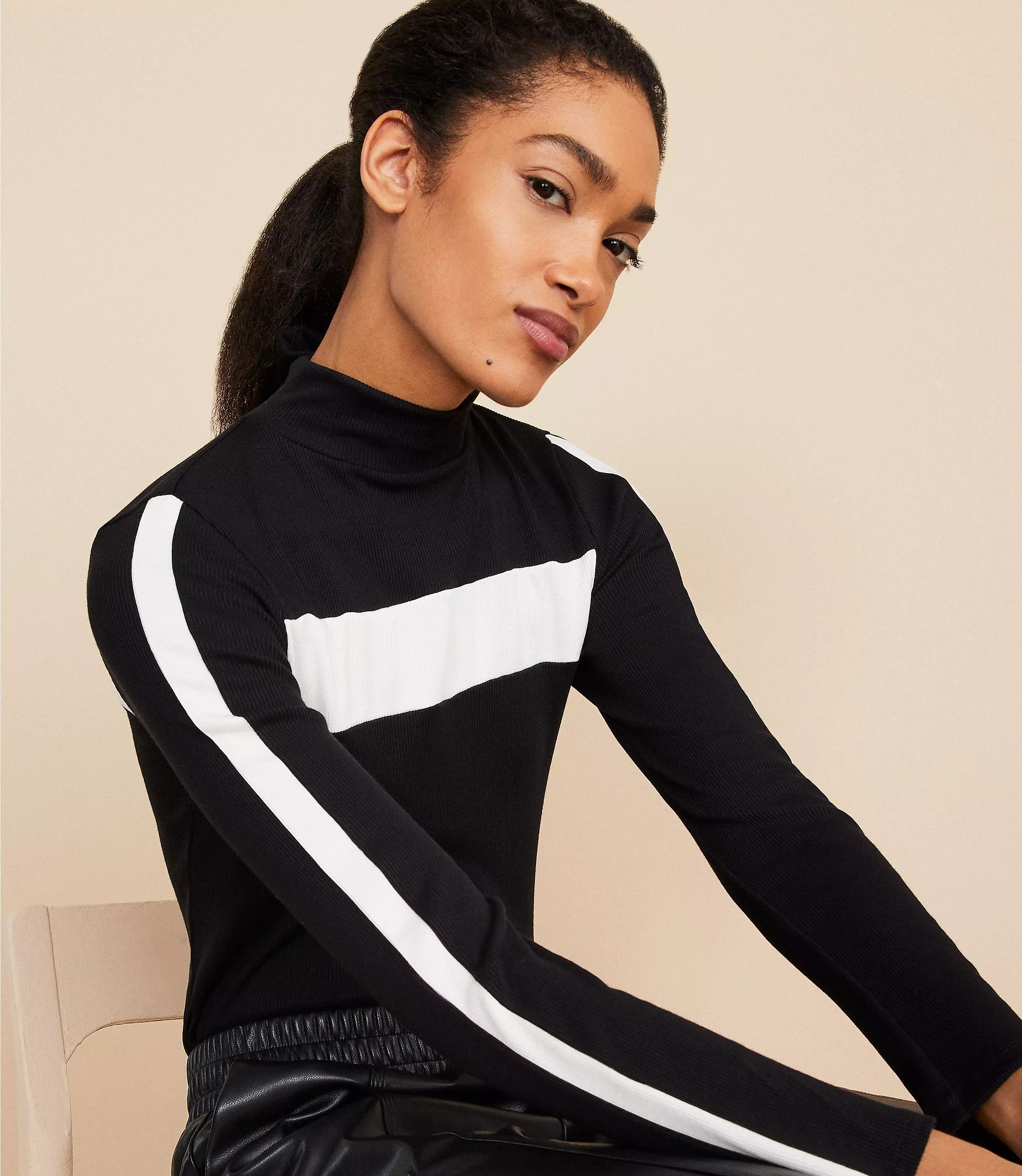 Lou & Grey Colorblock Ribbed Signaturesoft Mock Neck Top | LOFT