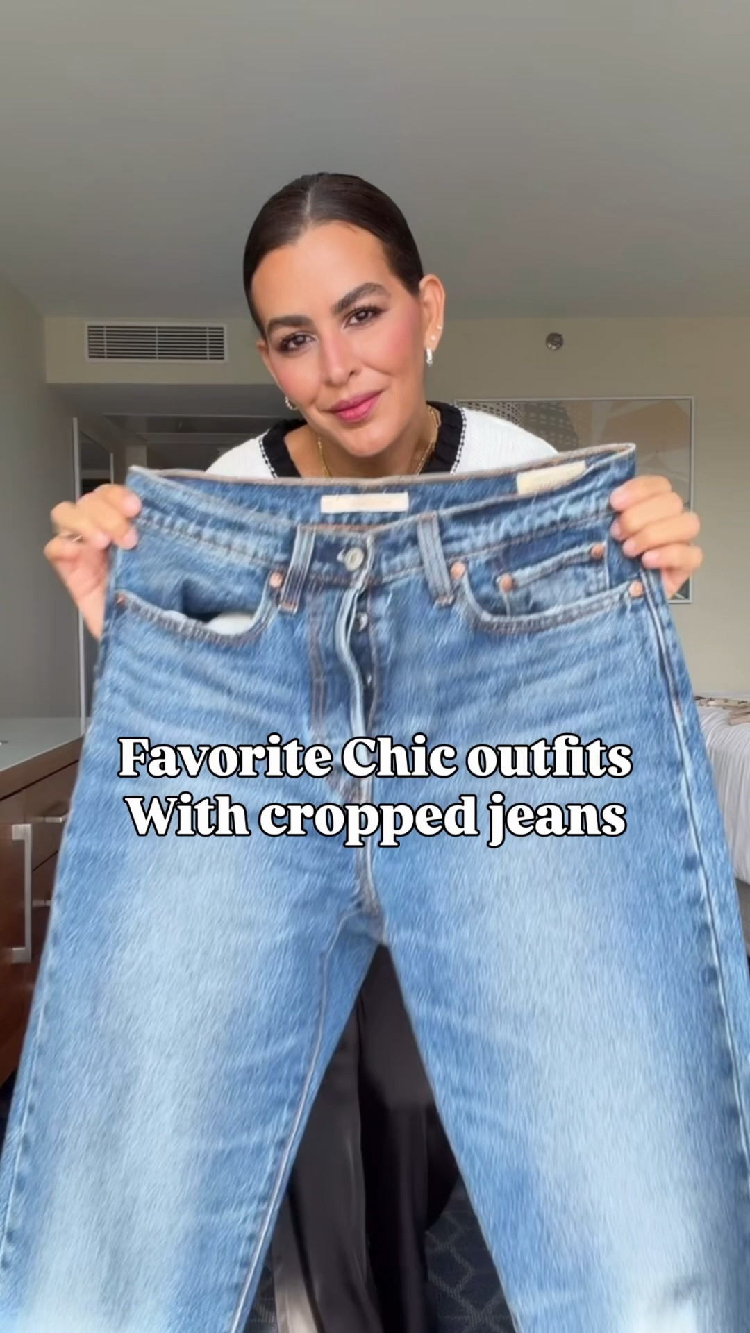 Size 27 in blue and white cropped Levi’s, and 26 in Zara jeans. Size S in tops, m in sweater, and L on button down.
Zara shoes run big, size down.


#LTKOver40 #LTKootd #LTKSaleAlert