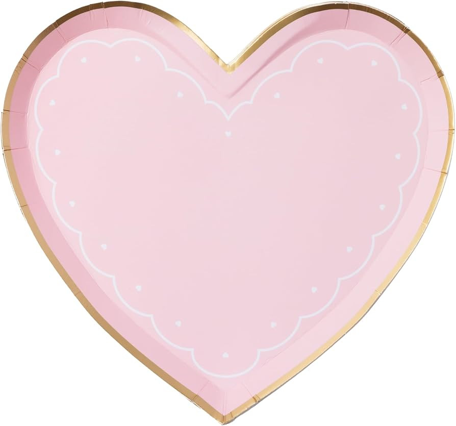 Bonjour Fête Pink Lacy Paper Party Heart Shaped Plates | Disposable Small Plates for Valentine... | Amazon (US)