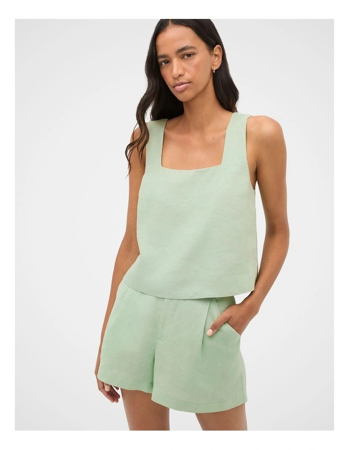 Square Neck Linen Shell Top in Eucalyptus | Myer