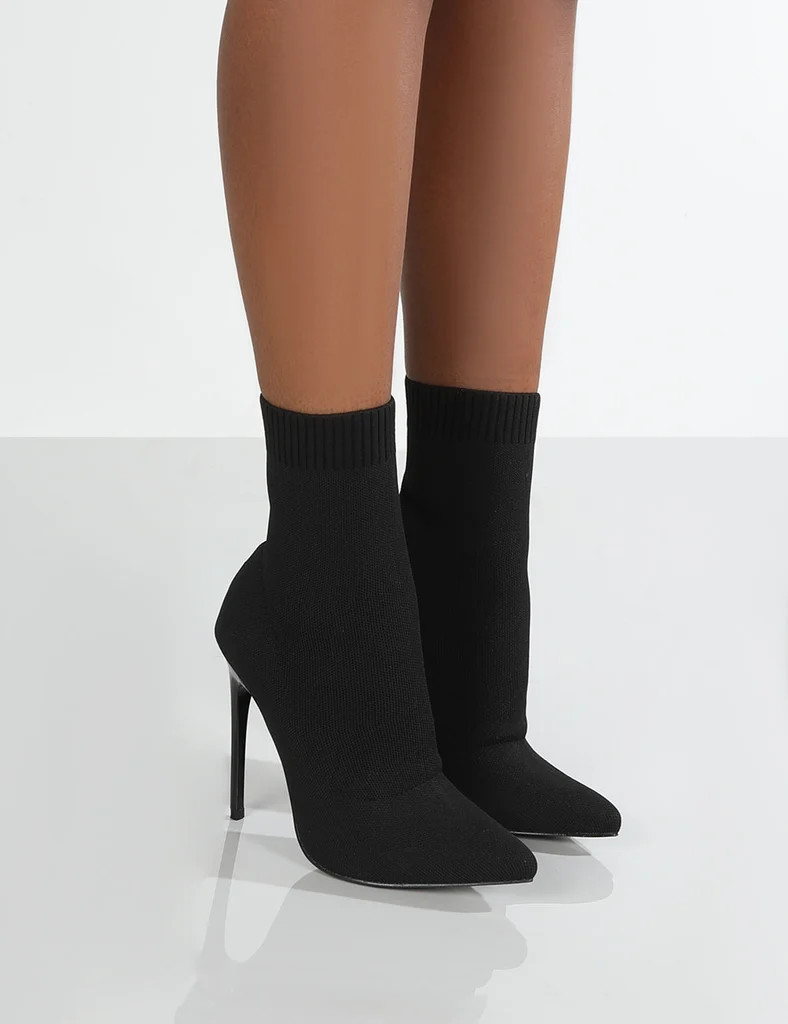 Allie Black Pointed Sock Ankle Boots | Public Desire (US & CA)