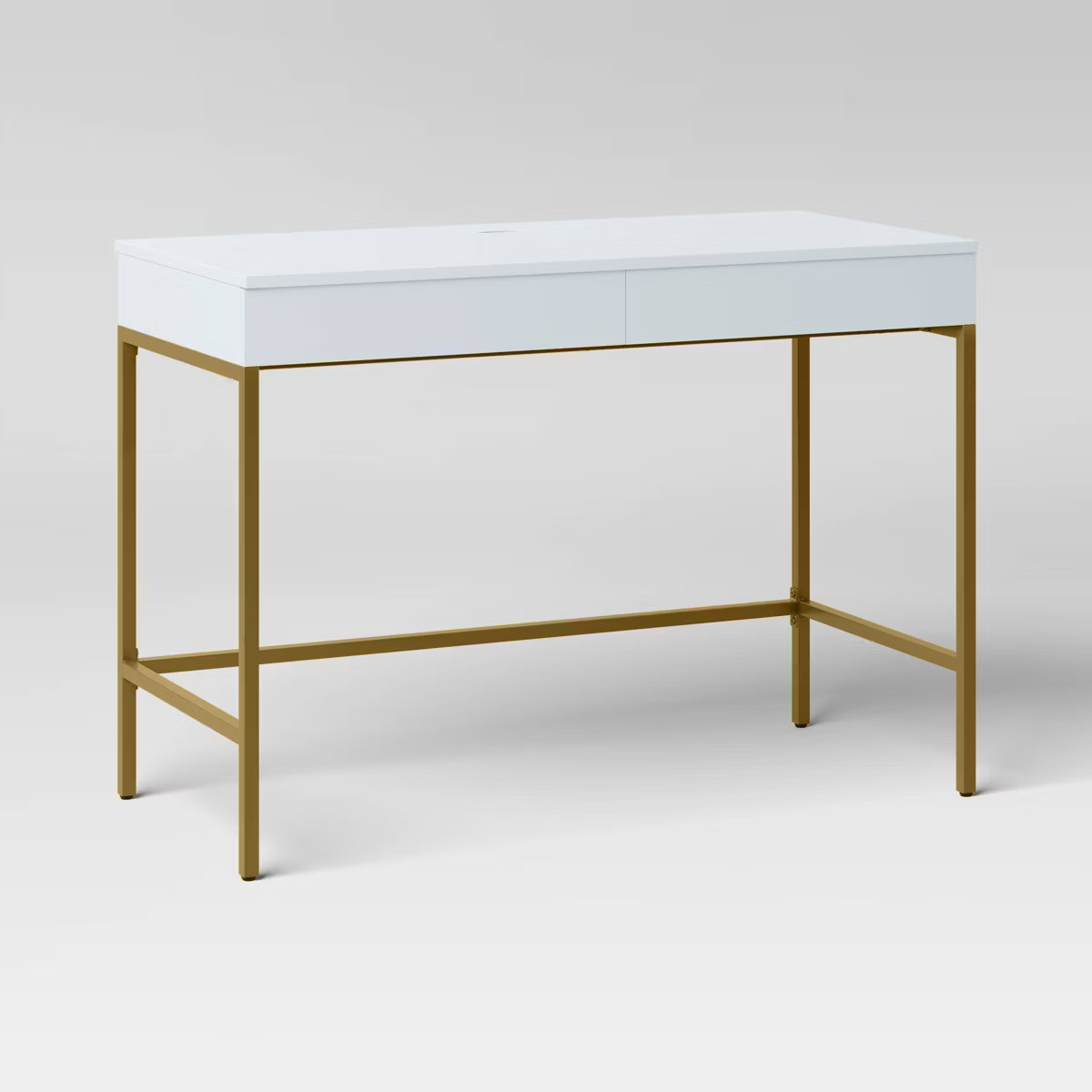 Loring Wood Writing Desk with Drawers and Charging Station White/Gold - Threshold™: Home Office... | Target