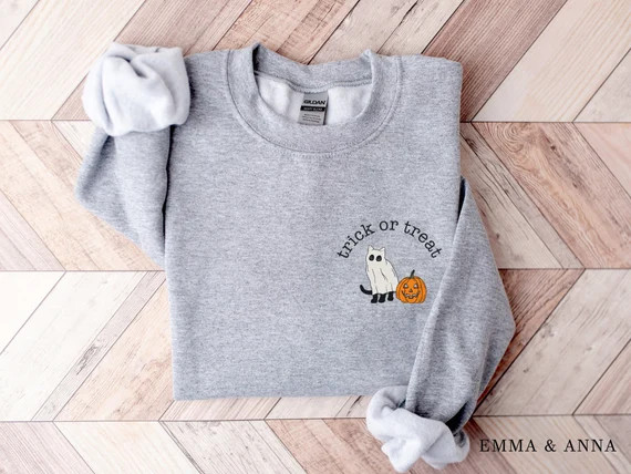 Halloween Crewneck Sweatshirt Trick or Treat Shirt Black Cat - Etsy | Etsy (US)