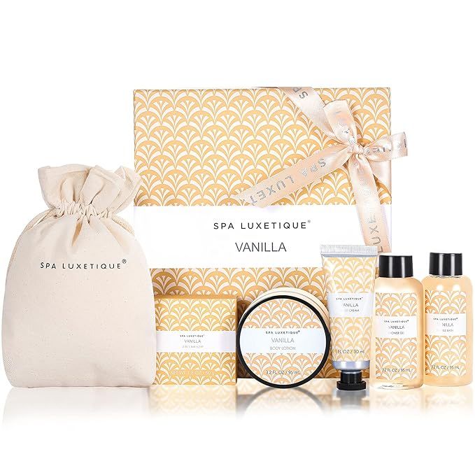 Spa Luxetique Spa Gift Box for Women, Vanilla Spa Gift Basket, 6 Pcs Bath and Body Gift Set Inclu... | Amazon (US)