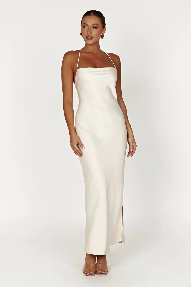 Sydney Straight Neck Slip Maxi Dress - Cream | MESHKI US