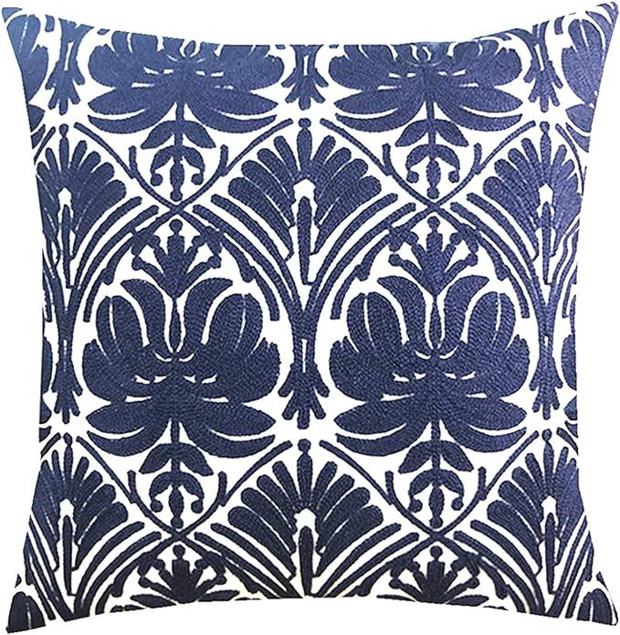 SLOW COW Embroidery Throw Pillow Cover Geometric Rose Navy Decorative Cushion Cover for Sofa 18x1... | Amazon (US)