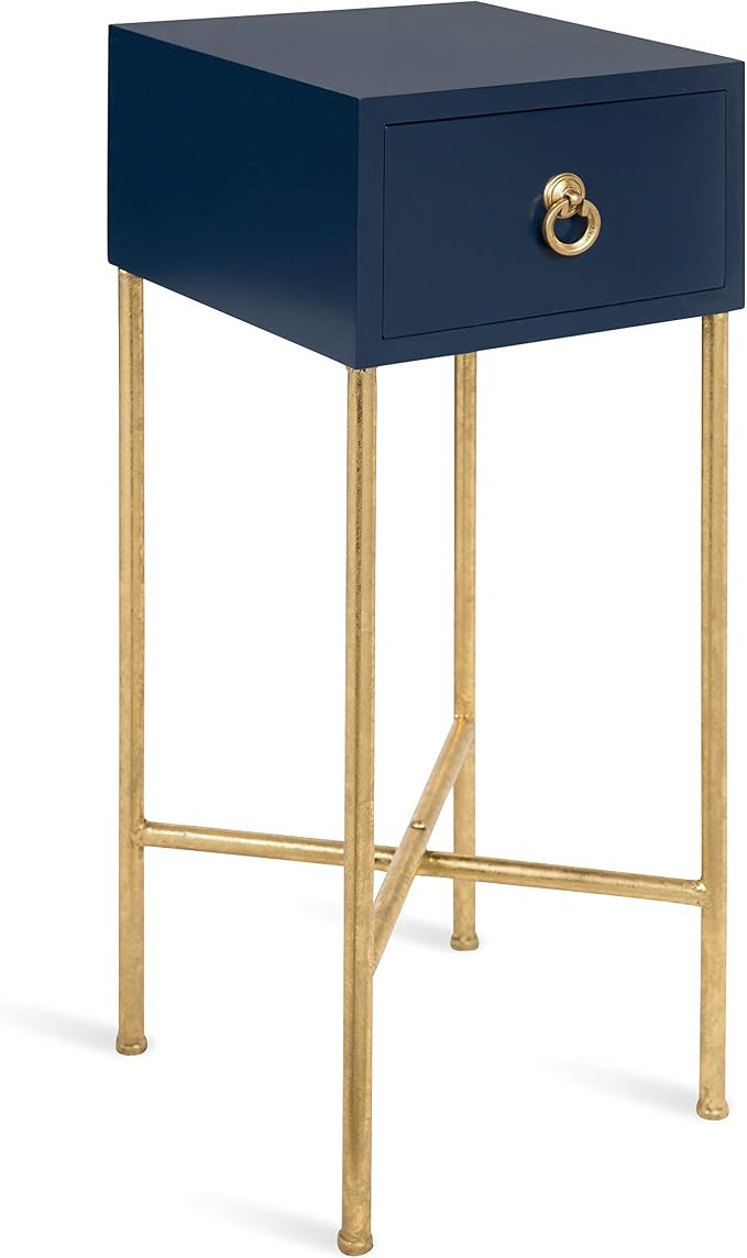 Kate and Laurel Decklyn Modern Glam Wood Side Accent Table with Drawer, Navy/Gold | Amazon (US)