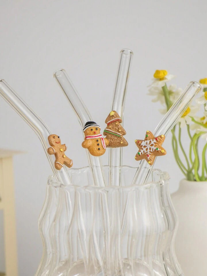 1Pc Cartoon Design Christmas Theme Straw,Gingerbread Man, Snowman, Snowflake, Christmas Tree Glas... | SHEIN